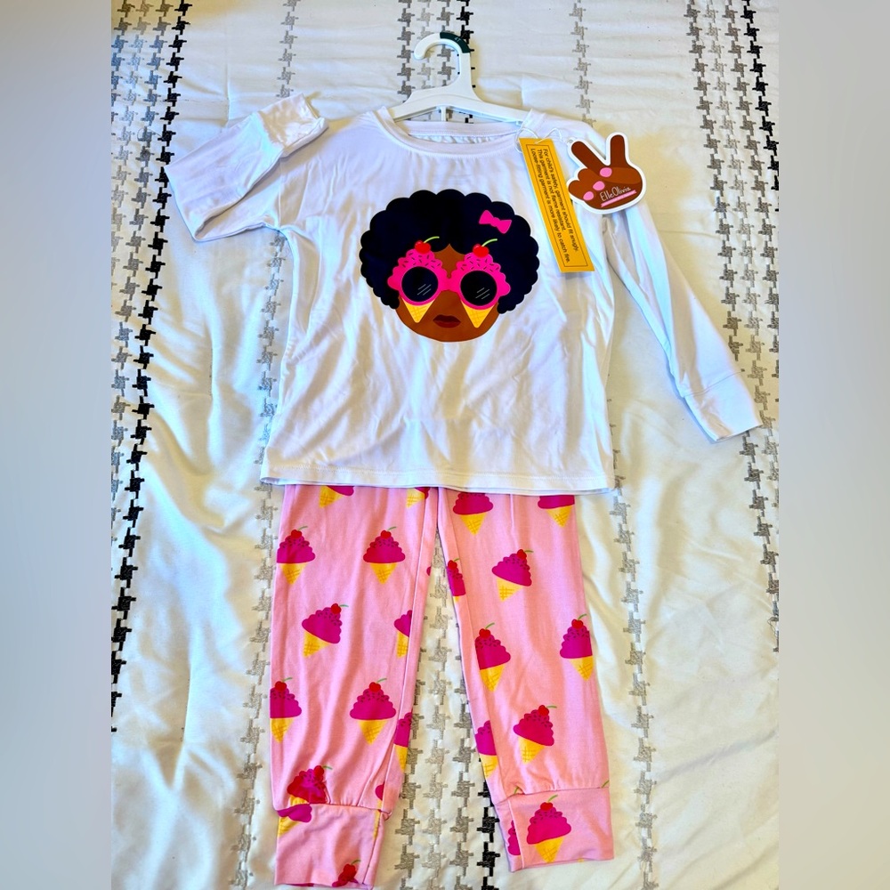 Elle Olivia Kids Pajamas Set with Fun Print - White and Pink